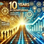 DALL·E 2024-08-26 14.23.58 – A celebratory image marking 10 years in crowdfunding by White Label Crowdfunding (WLCF). The scene should feature a vibrant, dynamic representation of